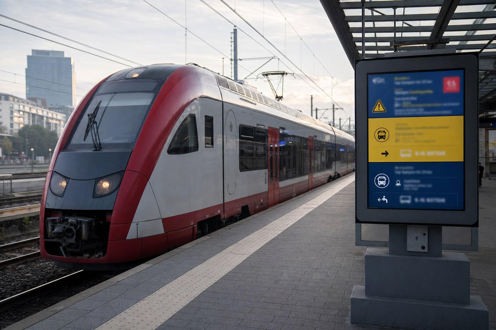 Rot-weißer CFL-Regionalzug am Bahnhof Luxemburg während sommerlicher Bauarbeiten