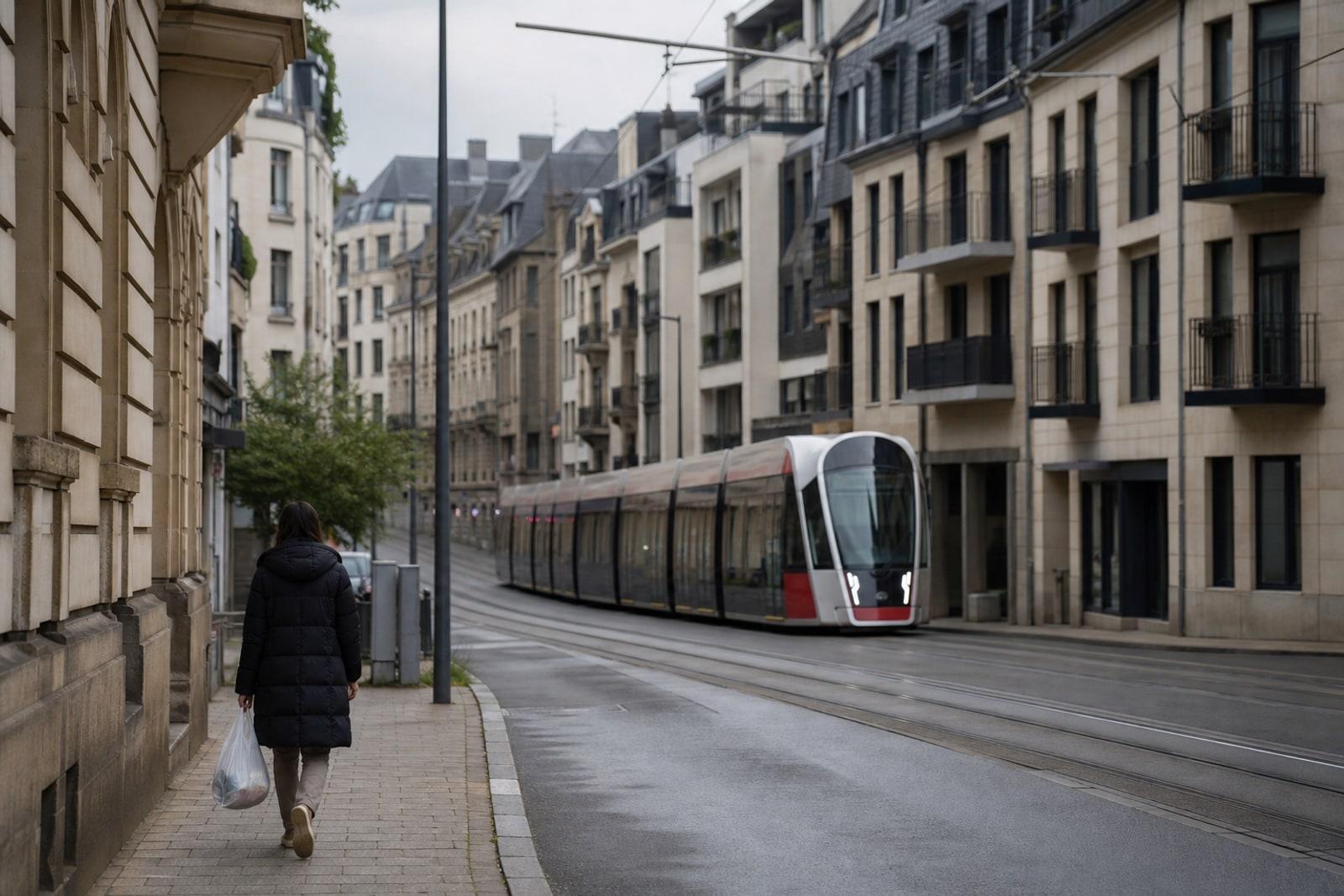 Façades résidentielles et tram illustratifs à Luxembourg-ville