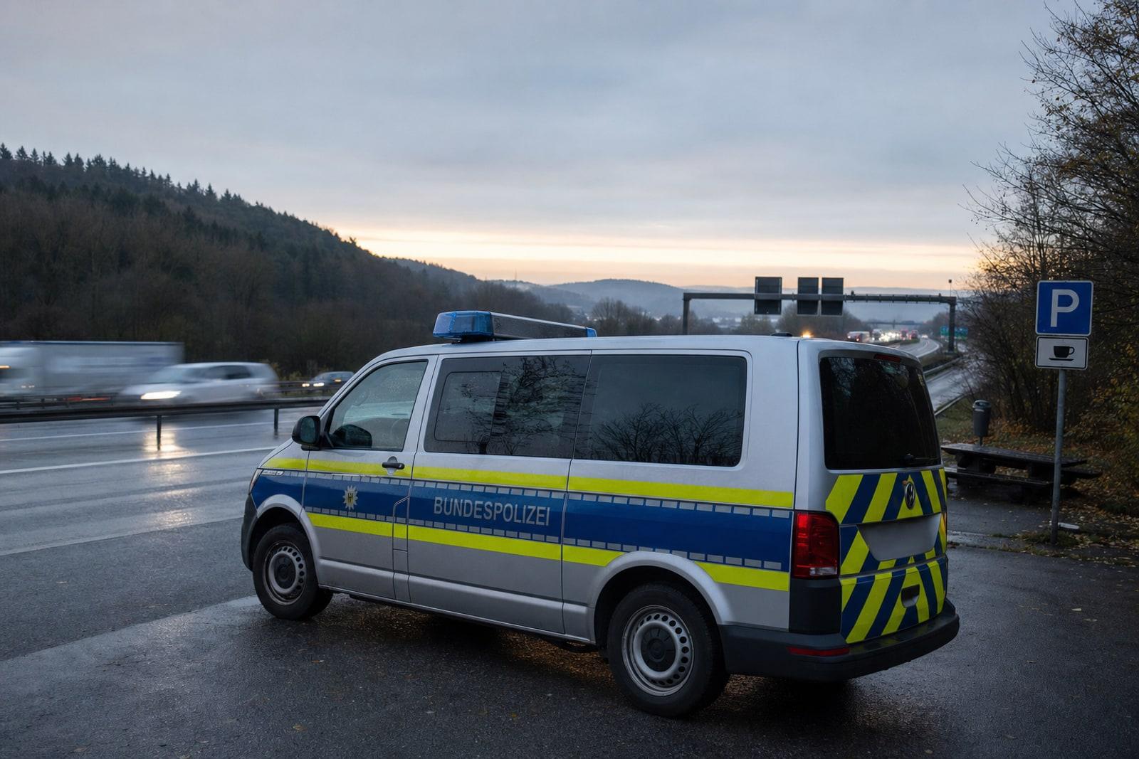 Mobil Kontrolle vun der däitscher Bundespolizei op der A64 bei Tréier un der Grenz mat Lëtzebuerg