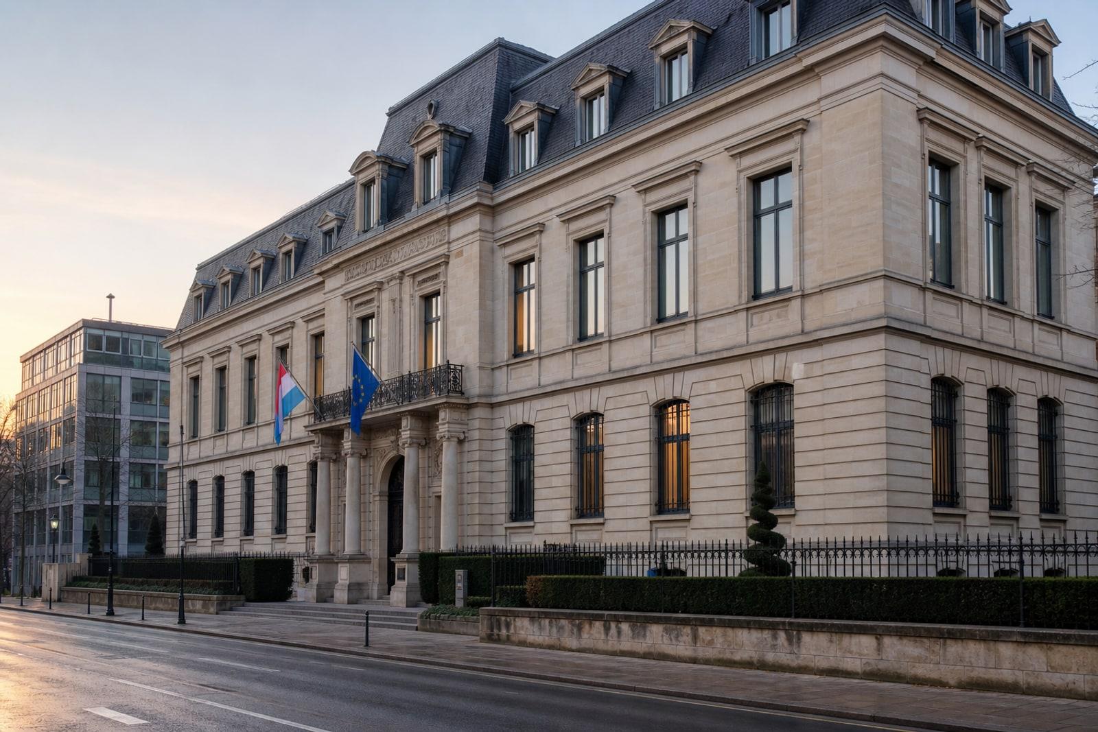 The pale-stone historic headquarters of the Banque centrale du Luxembourg on Boulevard Royal
