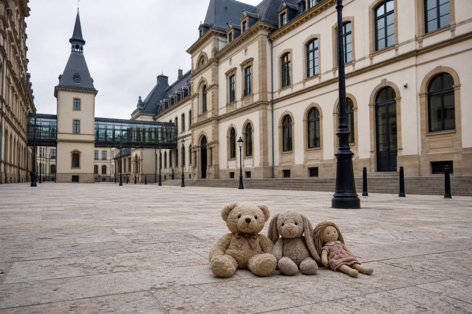 Mëll Spillsaache virun der Cité judiciaire um Plateau du Saint-Esprit