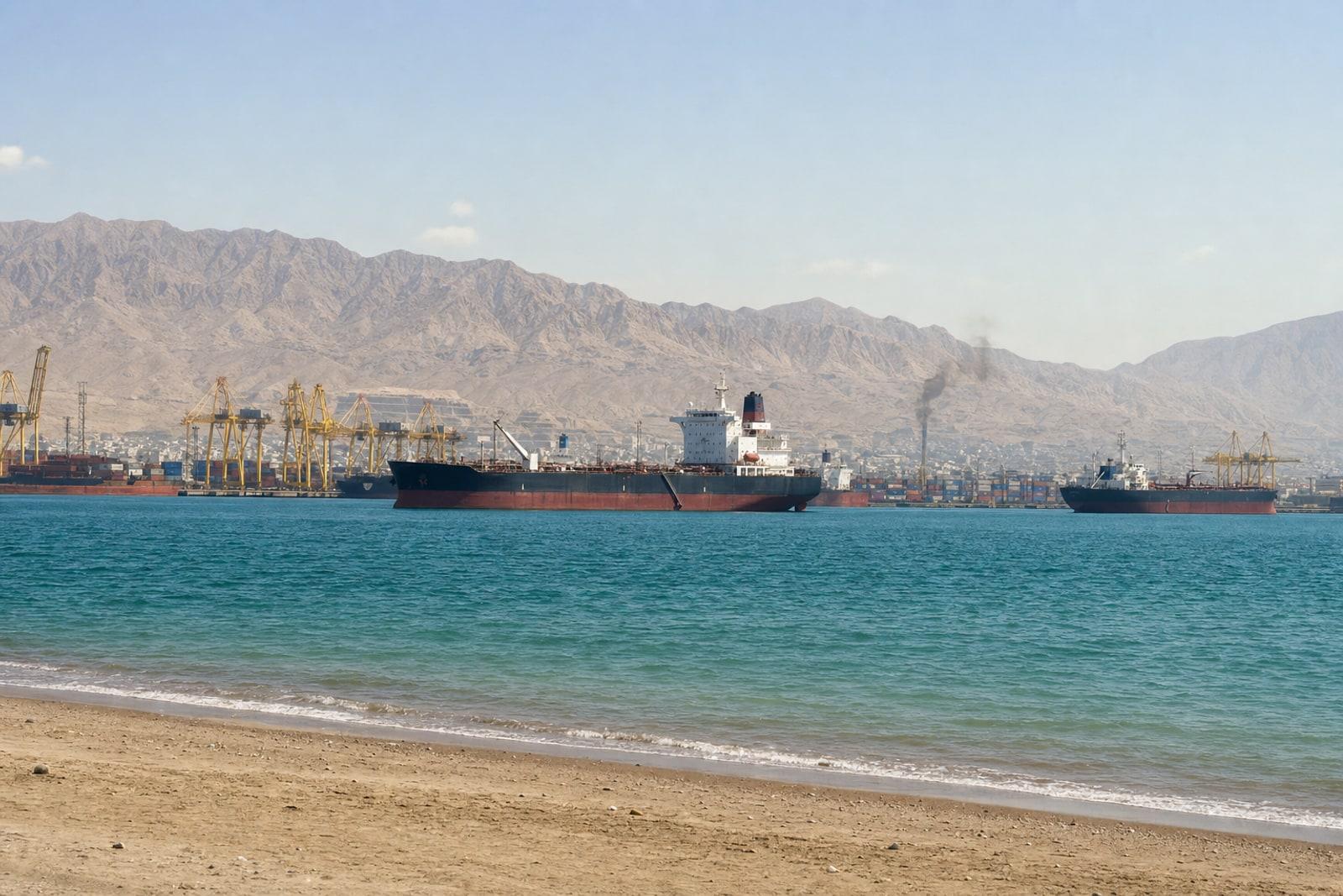 Crude tankers offshore in the Strait of Hormuz near the Iranian port city of Bandar Abbas